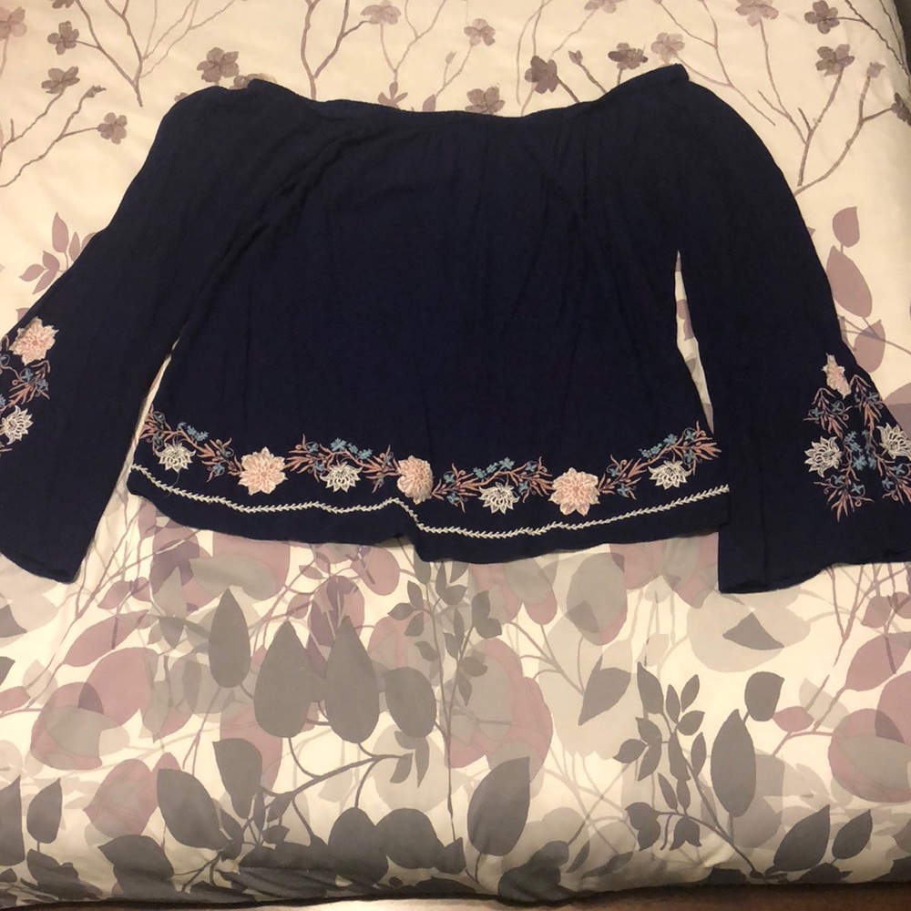 Embroidered off the shoulder long sleeve blouse